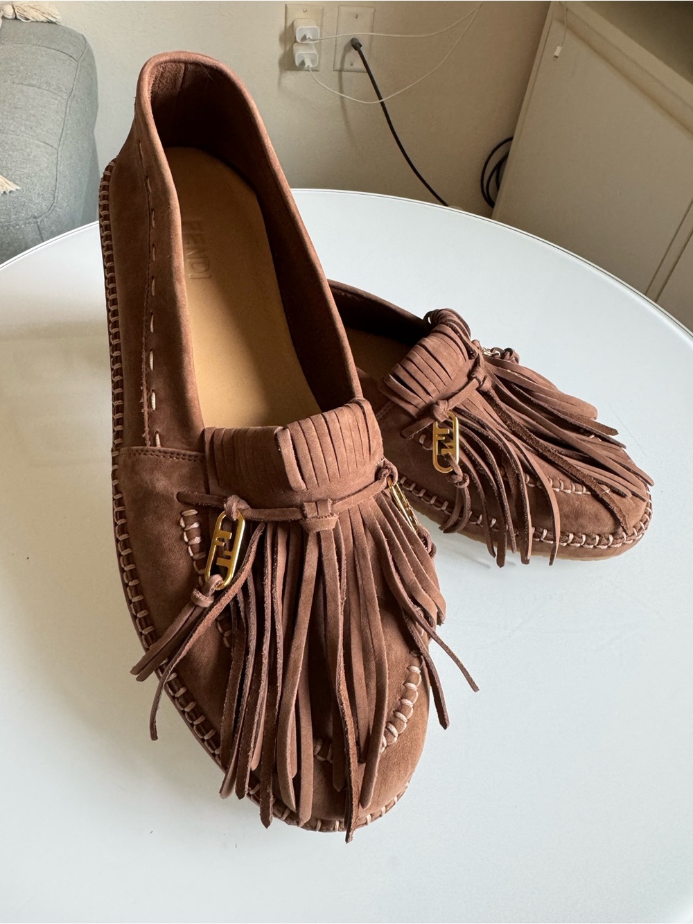 Men’s Suede Fringe Moccasins - Brown